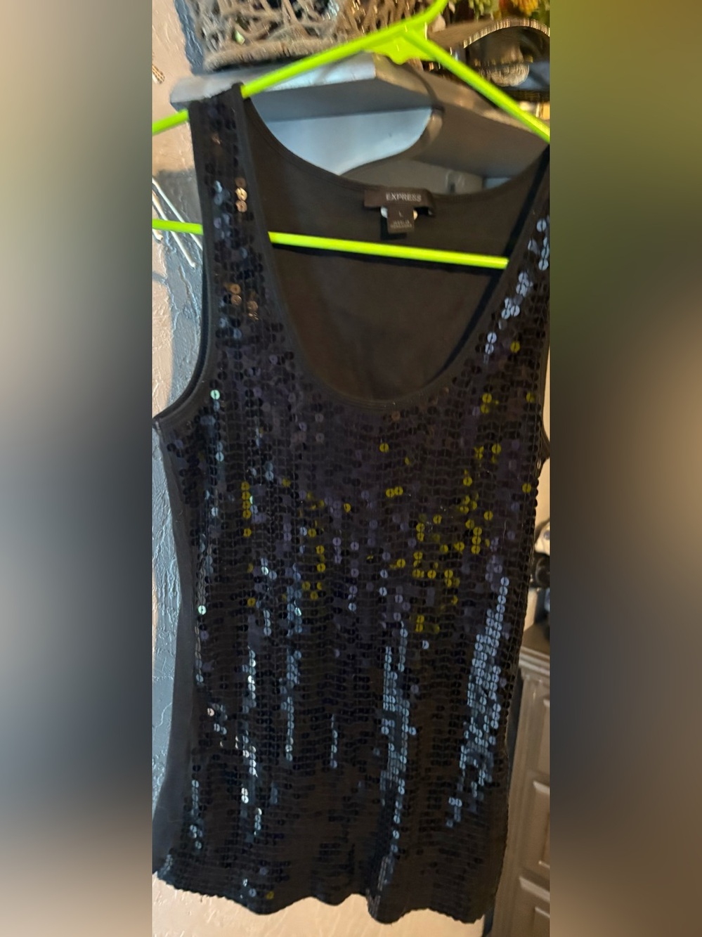 Black Sequin Tank Top Size Large